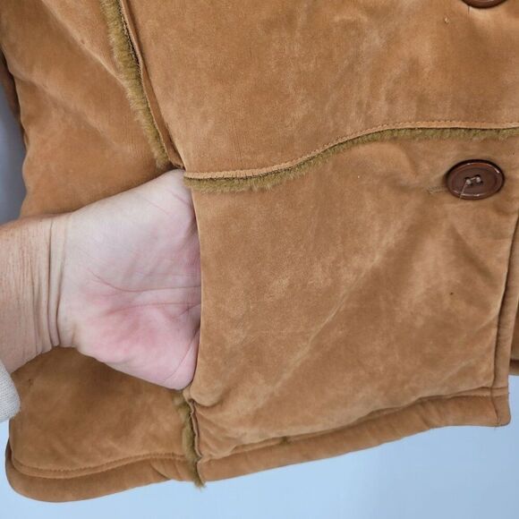 Vtg Oscar Piel Faux Suede Jacket Camel Faux Fur Lining Button Up S Boho Hippie - Picture 6 of 10